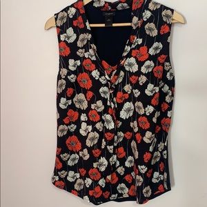 Ann Taylor Floral Neck Tie Sleeveless Blouse